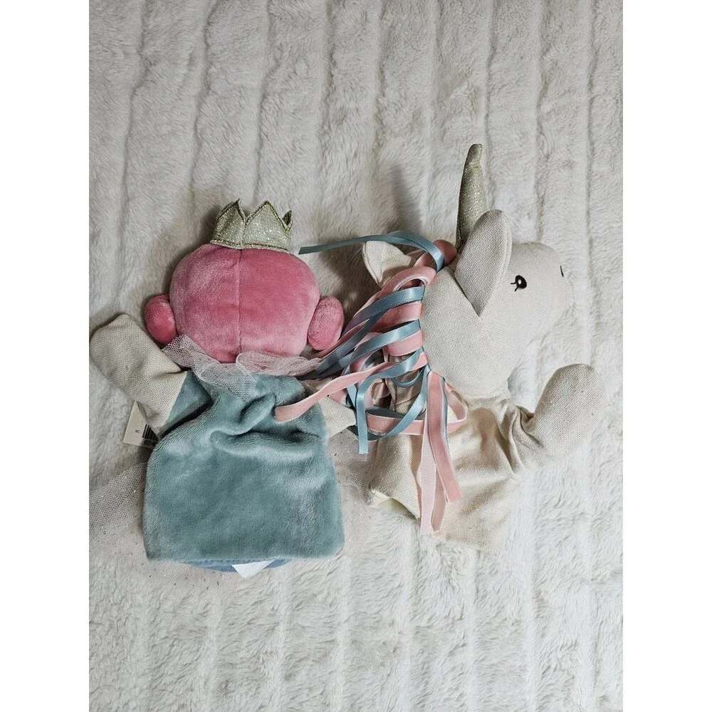 Mon Ami Princess & Unicorn Plush Hand Puppet Set NWT Luxury Boutique Rare 2pc
